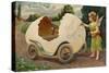 Postcard of Cherub Painting Easter Vehicle-Mark Rykoff-Stretched Canvas