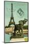 Postcard of Eiffel Tower and Elephant Statue at Palais du Trocadero, 1914-null-Mounted Art Print