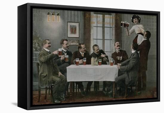 Postcard of Germans Drinking Beer and Having Fun with the Waitress, Sent in 1913-German photographer-Framed Stretched Canvas