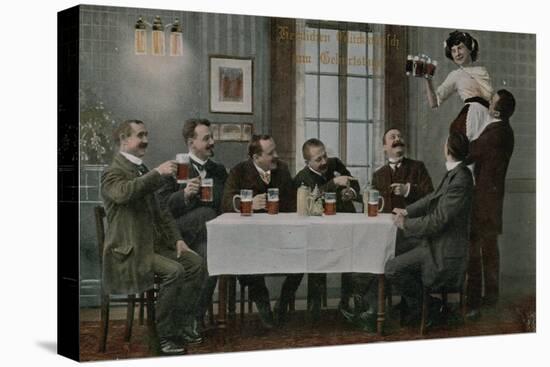 Postcard of Germans Drinking Beer and Having Fun with the Waitress, Sent in 1913-German photographer-Stretched Canvas