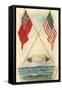 Postcard of Handshake and Flags across the Ocean-null-Framed Stretched Canvas