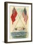 Postcard of Handshake and Flags across the Ocean-null-Framed Giclee Print