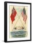 Postcard of Handshake and Flags across the Ocean-null-Framed Giclee Print