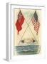 Postcard of Handshake and Flags across the Ocean-null-Framed Giclee Print