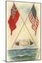 Postcard of Handshake and Flags across the Ocean-null-Mounted Giclee Print