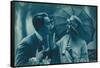 Postcard of Romantic Vintage Couple, in Blue-null-Framed Stretched Canvas
