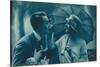 Postcard of Romantic Vintage Couple, in Blue-null-Stretched Canvas