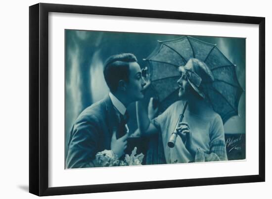 Postcard of Romantic Vintage Couple, in Blue-null-Framed Giclee Print