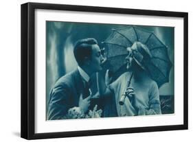 Postcard of Romantic Vintage Couple, in Blue-null-Framed Giclee Print