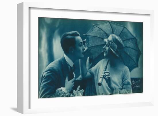 Postcard of Romantic Vintage Couple, in Blue-null-Framed Giclee Print