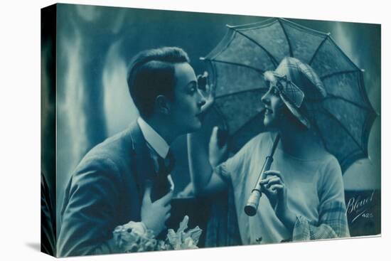 Postcard of Romantic Vintage Couple, in Blue-null-Stretched Canvas