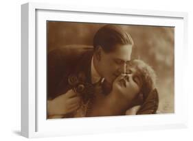 Postcard of Romantic Vintage Couple, in Sepia-null-Framed Giclee Print