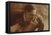 Postcard of Romantic Vintage Couple, in Sepia-null-Framed Stretched Canvas