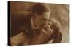 Postcard of Romantic Vintage Couple, in Sepia-null-Stretched Canvas