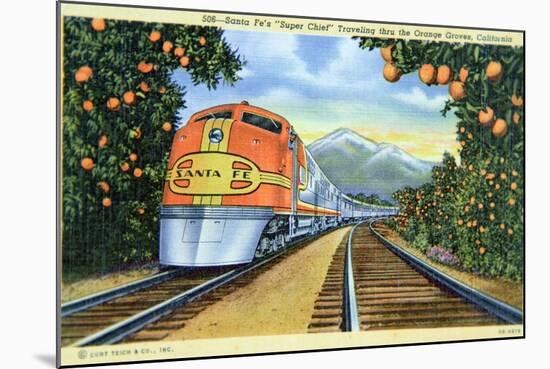 Postcard of the 'Super Chief' of the Santa Fe Railroad, Passing Through Orange Groves, 1950S-null-Mounted Giclee Print