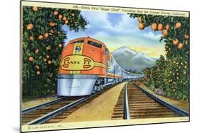 Postcard of the 'Super Chief' of the Santa Fe Railroad, Passing Through Orange Groves, 1950S-null-Mounted Giclee Print