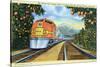 Postcard of the 'Super Chief' of the Santa Fe Railroad, Passing Through Orange Groves, 1950S-null-Stretched Canvas