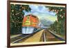 Postcard of the 'Super Chief' of the Santa Fe Railroad, Passing Through Orange Groves, 1950S-null-Framed Giclee Print