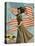 Postcard of Woman Waving American Flag-Rykoff Collection-Stretched Canvas