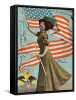 Postcard of Woman Waving American Flag-Rykoff Collection-Framed Stretched Canvas