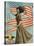 Postcard of Woman Waving American Flag-Rykoff Collection-Stretched Canvas