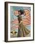 Postcard of Woman Waving American Flag-Rykoff Collection-Framed Photographic Print