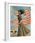 Postcard of Woman Waving American Flag-Rykoff Collection-Framed Photographic Print