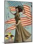 Postcard of Woman Waving American Flag-Rykoff Collection-Mounted Photographic Print