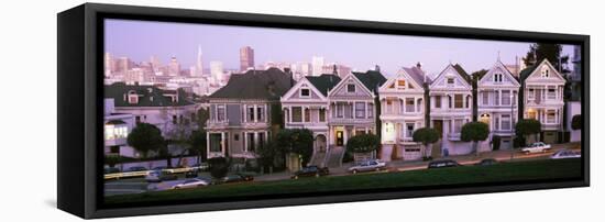 Postcard Row Houses in City, Seven Sisters, Painted Ladies, Alamo Square, San Francisco, California-null-Framed Stretched Canvas