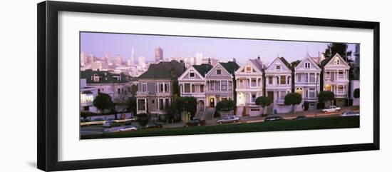 Postcard Row Houses in City, Seven Sisters, Painted Ladies, Alamo Square, San Francisco, California-null-Framed Photographic Print