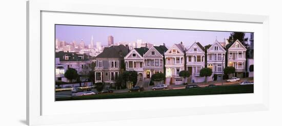 Postcard Row Houses in City, Seven Sisters, Painted Ladies, Alamo Square, San Francisco, California-null-Framed Photographic Print