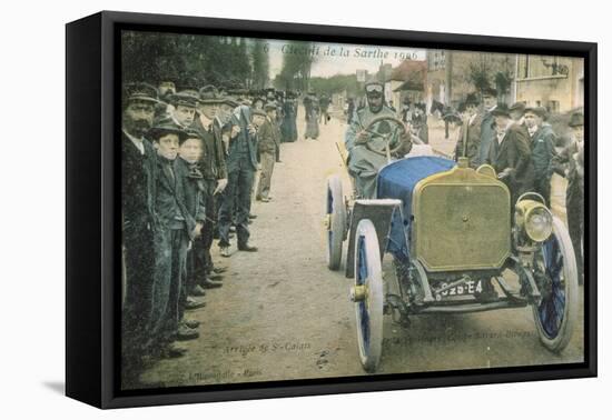 Postcard Showing a Car Arriving at Saint-Calais on the Sarthe Racing Track, 1906-null-Framed Stretched Canvas