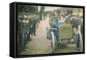 Postcard Showing a Car Arriving at Saint-Calais on the Sarthe Racing Track, 1906-null-Framed Stretched Canvas