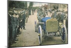 Postcard Showing a Car Arriving at Saint-Calais on the Sarthe Racing Track, 1906-null-Mounted Giclee Print