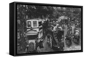 Postcard Showing an Omnibus Station on the Crossroads of Boulevard Montmartre and Boulevard Des Ita-null-Framed Stretched Canvas