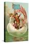 Postcard with Children in Egg Holding American Flag-null-Stretched Canvas