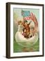 Postcard with Children in Egg Holding American Flag-null-Framed Giclee Print