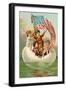 Postcard with Children in Egg Holding American Flag-null-Framed Giclee Print