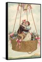 Postcard with Couple Kissing in Hot Air Balloon-null-Framed Stretched Canvas