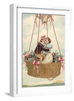 Postcard with Couple Kissing in Hot Air Balloon-null-Framed Giclee Print