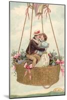 Postcard with Couple Kissing in Hot Air Balloon-null-Mounted Giclee Print