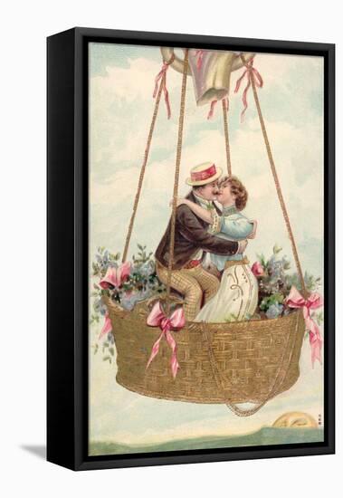 Postcard with Couple Kissing in Hot Air Balloon-null-Framed Stretched Canvas