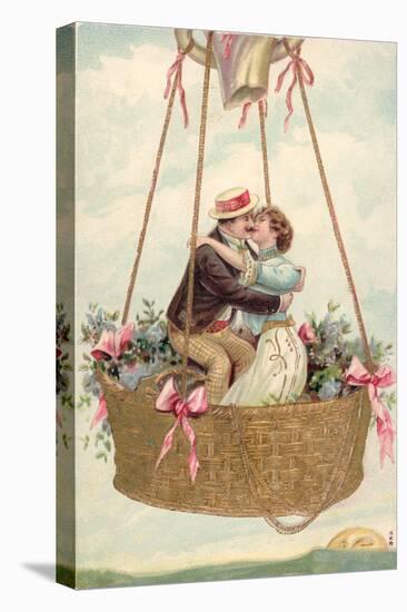 Postcard with Couple Kissing in Hot Air Balloon-null-Stretched Canvas