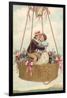 Postcard with Couple Kissing in Hot Air Balloon-null-Framed Giclee Print