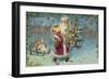 Postcard with Santa Claus Holding a Christmas Tree-null-Framed Giclee Print