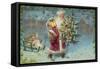 Postcard with Santa Claus Holding a Christmas Tree-null-Framed Stretched Canvas