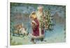 Postcard with Santa Claus Holding a Christmas Tree-null-Framed Giclee Print