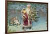 Postcard with Santa Claus Holding a Christmas Tree-null-Framed Giclee Print