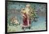 Postcard with Santa Claus Holding a Christmas Tree-null-Framed Giclee Print