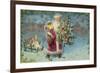 Postcard with Santa Claus Holding a Christmas Tree-null-Framed Giclee Print